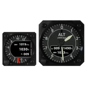 Stand-alone round altimeter (master) with internal pressure sensors. Two needles + color LCD display.
