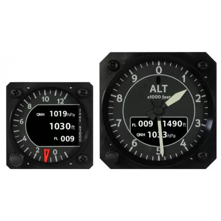 Indicators 2.25"-3.15" Stand-alone round altimeter (master) with internal pressure sensors. Two needles + color LCD display. €622.20