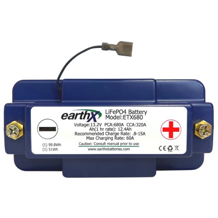 EARTHX ETX680 BATTERIA AL LITIO PER AEREI 13.2V, 1 hr/ 1C rate - 12.4ah, Case E