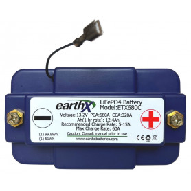EARTHX EXT680C LITHIUM AIRCRAFT BATTERY 13.2V, 1 hr/ 1C rate - 12.4ah, Case C