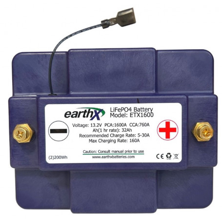 EARTHX ETX1600 LITHIUM AIRCRAFT BATTERY 13.2V, 1 hr/ 1C rate - 32ah, Case U