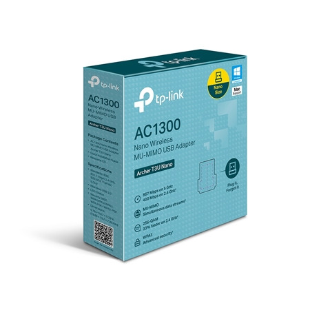 ADATTATORE WIRELESS AC1300 MINI DUAL BAND TP-LINK ARCHER T3U NANO USB2.0 400MBPS 2.4GHZ+867MBPS 5GHZ MU-MIMO