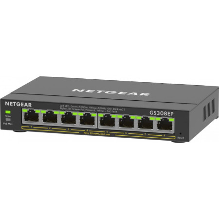 NETGEAR Switch Plus 8 Porte PoE Gigabit Ethernet (GS308EP) - con 8 x PoE+ @ 62W, Desktop/su Parete