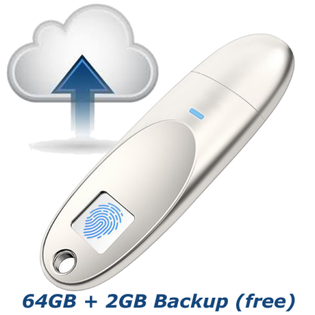 USB StrongBox 64Gb Fingerprint Flash Drive riconosce l'impronte digitale + spazio in Cloud  Free 2Gb