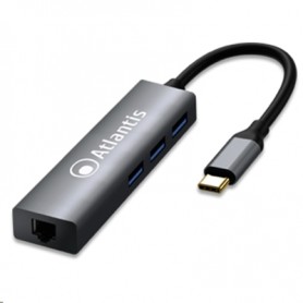 ADATTATORE TYPE_C A LAN+HUB ATLANTIS  ING: 1XTYPE_C - USCITE: 1X GIGABIT LAN+ 3X USB3.0