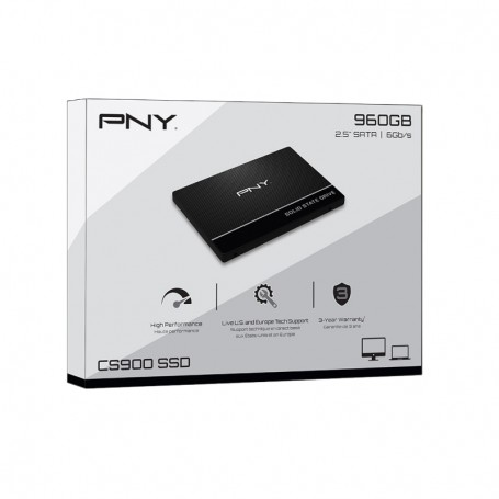 SSD 2.5" 960GB SATA3 PNY CS900. Capacitcà SSD:  Velocitc di lettura: 535 MB/s, Velocitc di scrittura: 515 MB/s, Velocitc di tra