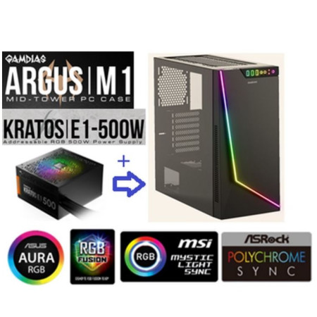GAMDIAS CASE ARGUS E4 RGB MID TOWER + PSU 500W + LED STRIP