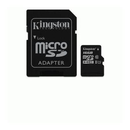 MICRO SECURE DIGITAL 16GB SDCS/16GB CLASS10 UHS-I 80MB/S + ADATTATORE CANVAS SELECT KINGSTON