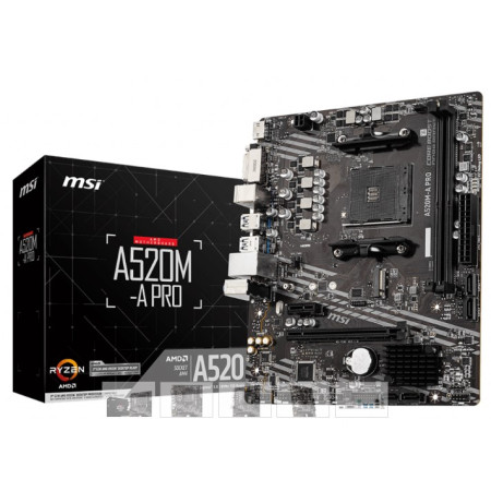 MSI AMD A520, A520M-A PRO AM4 2DDR4 11PCI-Ex16, 1M2, 4SATA3, 6USB3