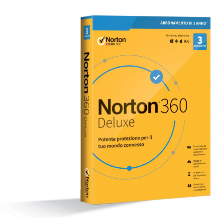 NORTON 360 Deluxe 2026- 3 DISPOSITIVI WINDOWS/MAC/ANDROID/IOS Dispositivo CLOUD 25GB
